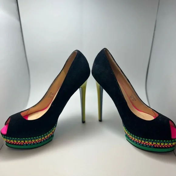 25. Scene by Shoe Dazzle Jaleen Suede & Neon colored platform heels - Picture 11 of 12